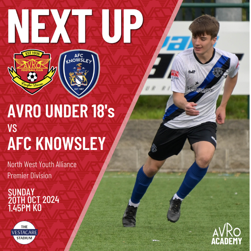 AvroFCJuniors's tweet photo. Looking for some local football for your Sunday afternoon?
Then head down to the Vestacare Stadium!
Our U18's take on AFC Knowsley with kick off at 1.45pm, followed by our U21's, who take on Hopwood Hall College FC at 4pm.
#AvroFC #TheFutureIsFlying https://t.co/A3PoNLw78x
