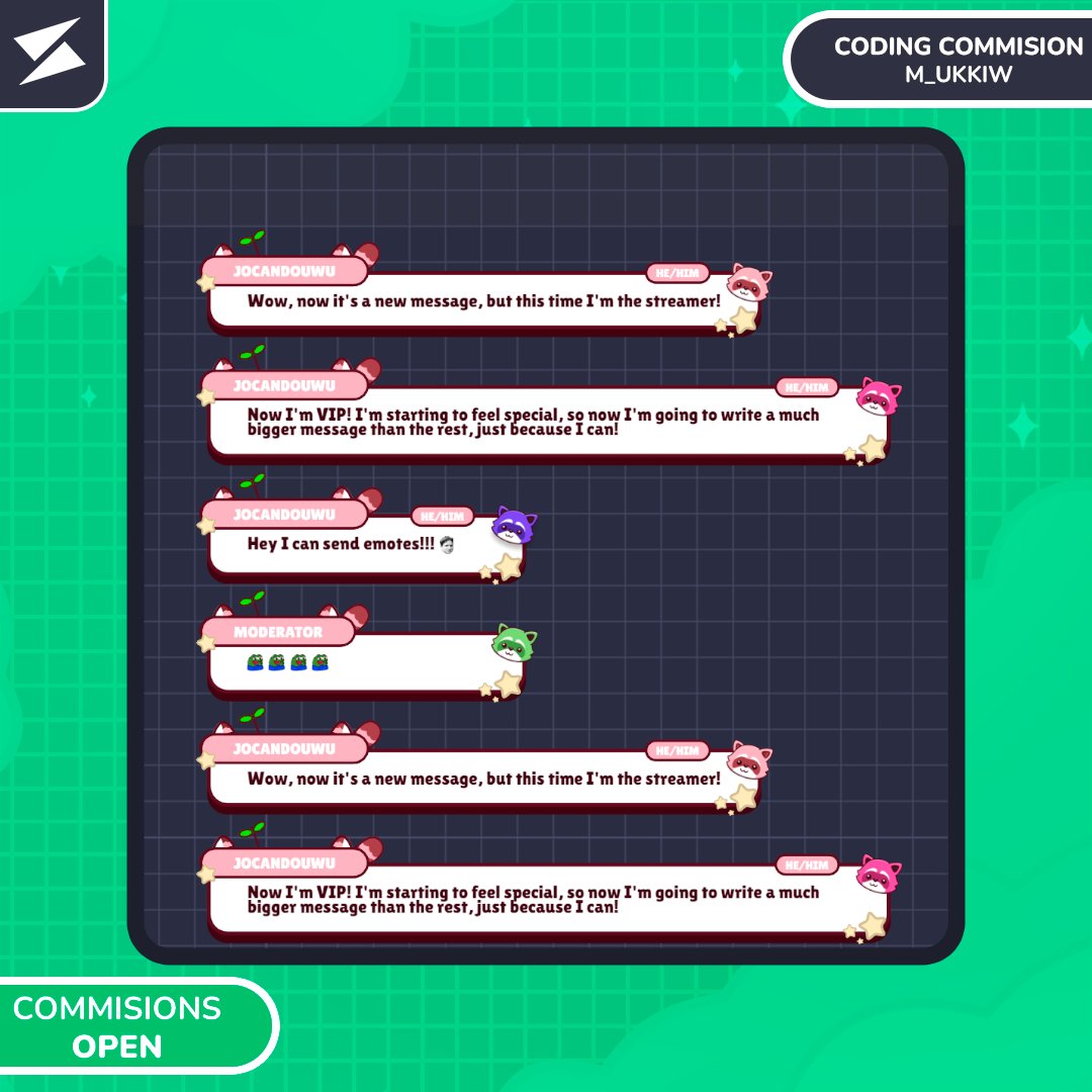 Hii! I have opened a new widget combo that includes the main add-ons for a more comfortable price!
- Base coding
- Widget Desing
- Chat Alerts
- Big Emotes 

For only 80$

Any questions check the link in Vgen and send DM: 
tinyurl.com/widget-combo

#VgenOpen #Vtuberasset #vtuber