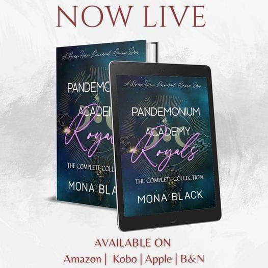 Box set release anyone? 👀👀 Author Mona Black’s Pandemonium Academy Royals is now available for the taking! 
Demons, Vampires, Fae, Witches and Werewolves all in one story, oh my! 

Follow Mona black on Facebook as Mona-Black author or on linktree