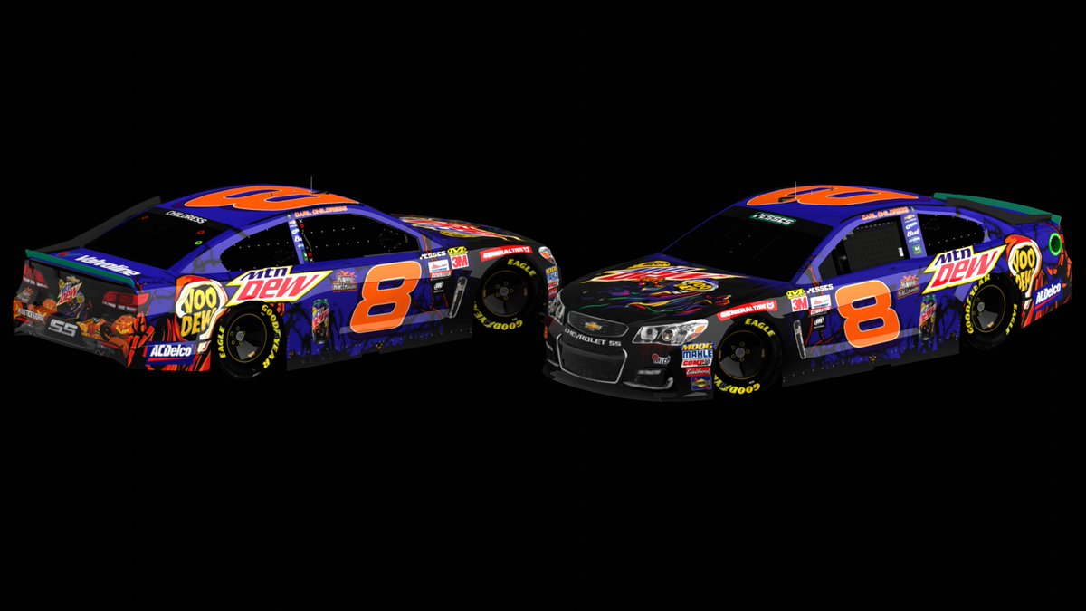 CarlChNR2003's tweet photo. Since October is well known as the 'Spookiest Season', in order to get into the Halloween spirit I will be running an all new Mtn Dew VooDew car for next week's season opener at Michigan in @ESSCSNR03 on Friday night! A spooky and ghastly dark purple and black colored Chevy SS. https://t.co/SqzzGlgPYe