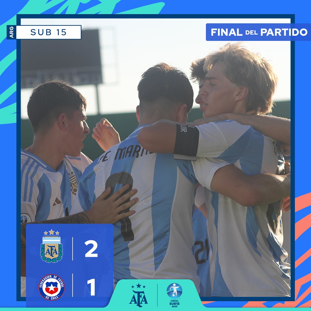🏆 CONMEBOL #Sub15

⚽  <a href="/Argentina/">🇦🇷 Selección Argentina ⭐⭐⭐</a> 🇦🇷 2 (Thomas De Martis y Lautaro Pereyra) 🆚 #Chile 🇨🇱 1 (Zidane Yáñez)
 
👉 ¡Final del partido!

🙌 La Albiceleste obtuvo el tercer puesto en el certamen. ¡Felicitaciones, chicos! 👏👏