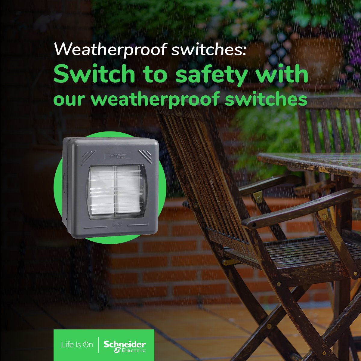 LagrangeHernan's tweet photo. Ready for any weather! Schneider Electric weatherproof switches are built to withstand any weather condition. Stay safe and stylish, rain or shine. ☀️🌧

Get yours now: https://t.co/6ZjPJWpVU2

#LifeIsOn https://t.co/8TJsja5pkP