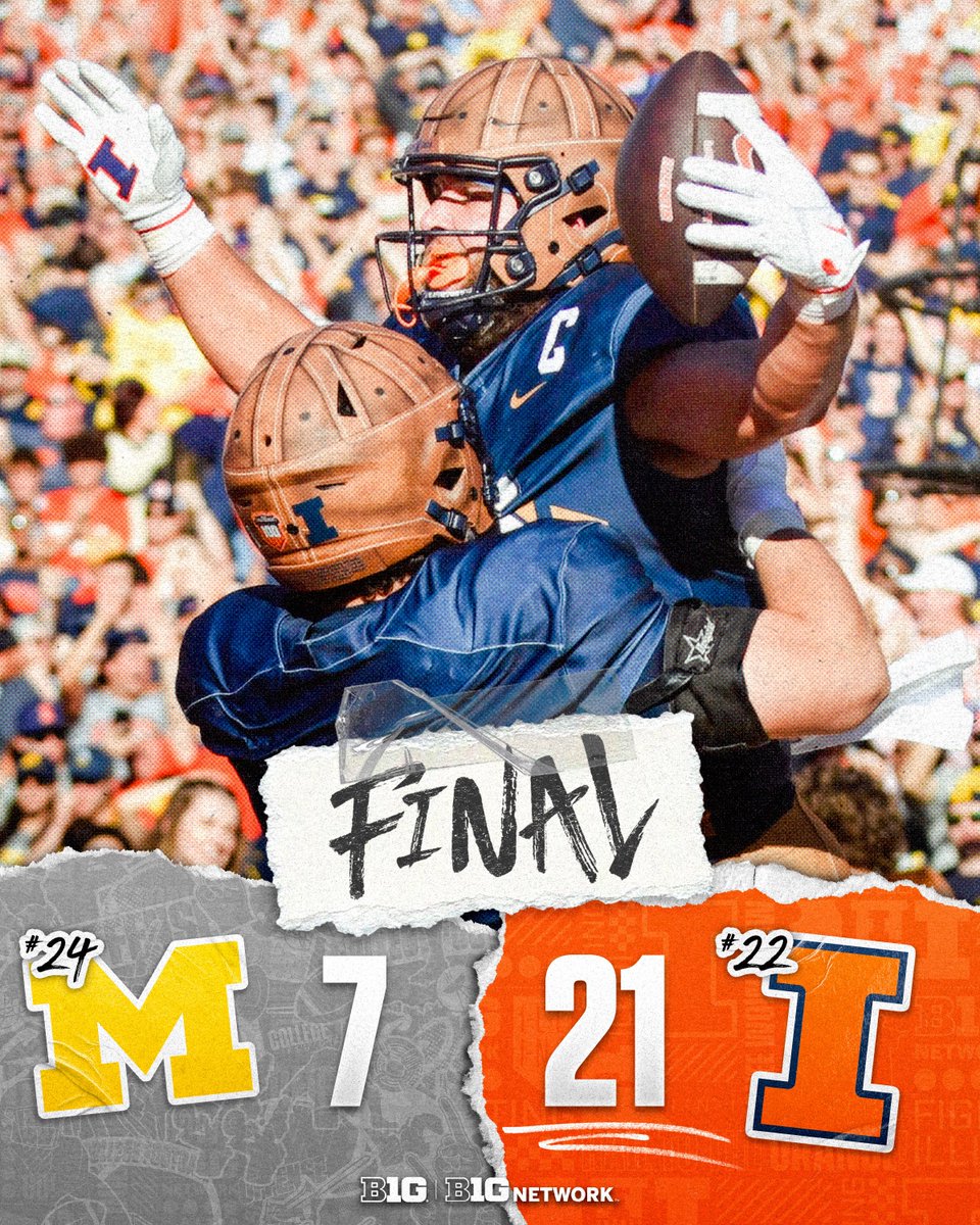 B1Gfootball's tweet image. The Fighting Illini take down the Wolverines for the first time since 2009 🙌

#B1GFootball x @IlliniFootball