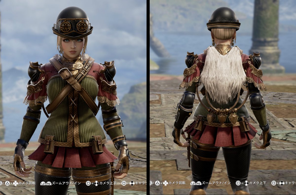 特殊パーツ装着画面で直立不動姿勢（正面と背面）の撮影。

キャラデザは武器込みで考えるものだとしても、これはこれで補正なしでわかりやすいし設計図的な趣きがある。
#ソウルキャリバー6
#キャラクリ