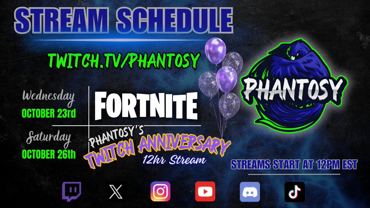 PHANT0SY's tweet image. 🌟 STREAM SCHEDULE 🌟
📆 October 20th - October 26th
twitch.tv/phantosy
#twitch  #twitchstreamer  #SmallStreamersCommunity  #Fortnite  #art