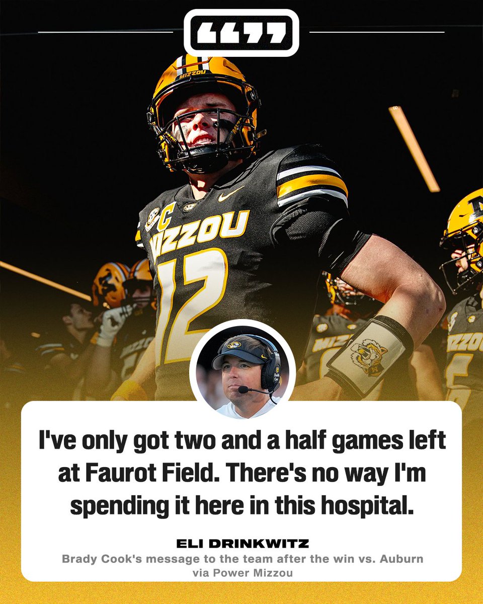 Brady Cook left the game vs. Auburn to go to the hospital, came back and led Mizzou to a 4th quarter-comeback victory 😤💯

📸 <a href="/MizzouFootball/">Mizzou Football</a>