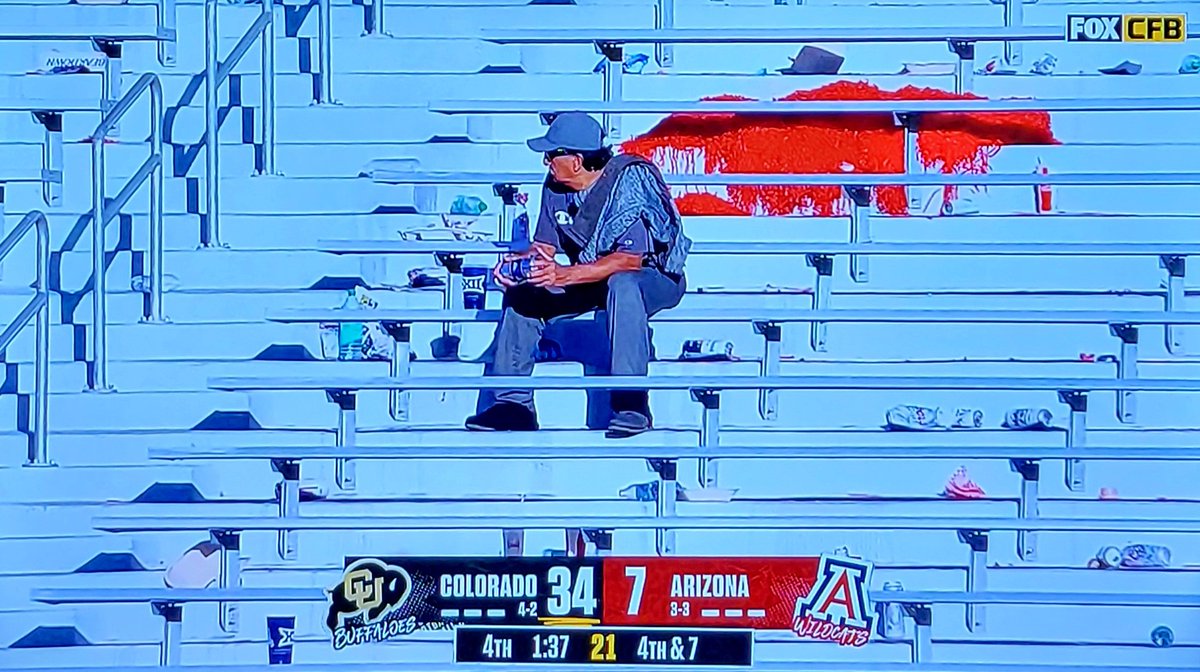 sueonline's tweet photo. Stayed to bitter end but couldn't watch @ArizonaFBall get dominated by Buffs. #oneis #theloneliest #number https://t.co/tJGCy9Fztv