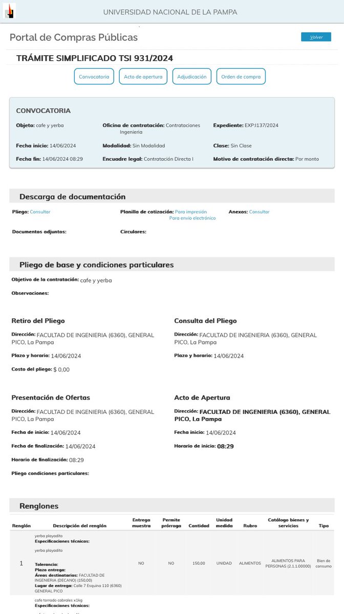 🚨La Universidad Nac de La Pampa gasto $2.500.000  en PAUTA PUBLICITARIA en MAYO 

➡️$684.000 en CAFÉ y YERBA para el decano de la facultad de Ingeniería.