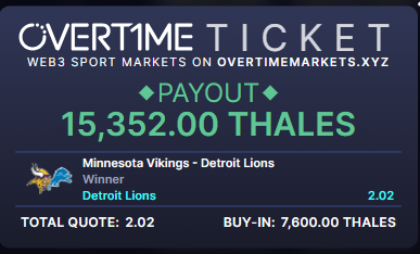 And as said, on Day7 I just need <a href="/JaredGoff16/">Jared Goff</a>  and <a href="/Lions/">Detroit Lions</a> to come through tomorrow and I will be 5,000 THALES richer, but more importantly I left "pro bettors" <a href="/JokicPicks/">Jokic Picks</a> and <a href="/0xPixelBaron/">0xBaron</a> in the dirt.