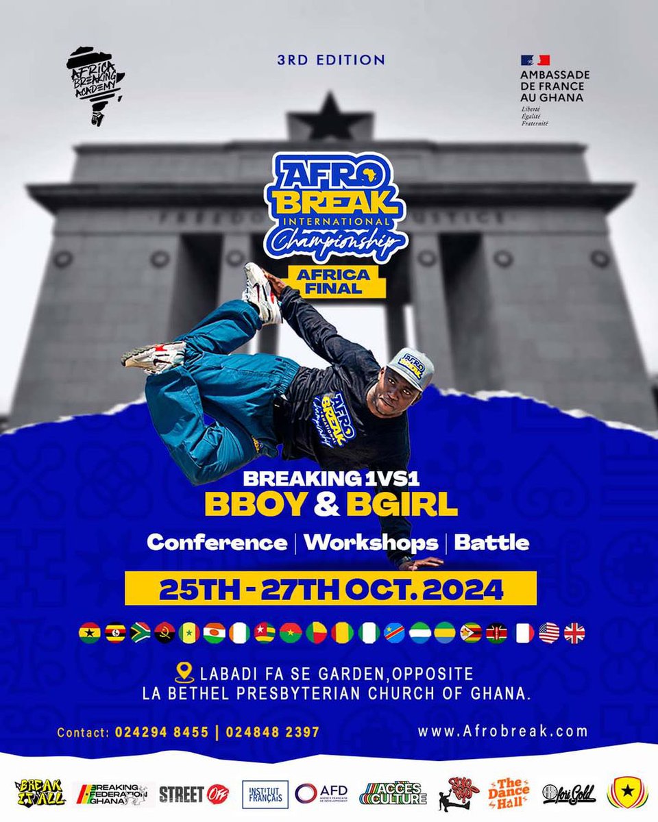 kidtribe98's tweet photo. AFR🌍BREAK INTERNATIONAL CHAMPIONSHIP AFRICA FINAL 
🇬🇭🇺🇬🇿🇦🇦🇴🇸🇳🇳🇪🇨🇮🇹🇬🇧🇫🇧🇯🇬🇳🇿🇼🇳🇬🇰🇪🇬🇦🇸🇱🇺🇸🇬🇧🇫🇷 - 19 Countries 

25th - 27th October 2024 
📍Accra , Ghana 

Conference || Workshop || battles https://t.co/8pGBibvjbf