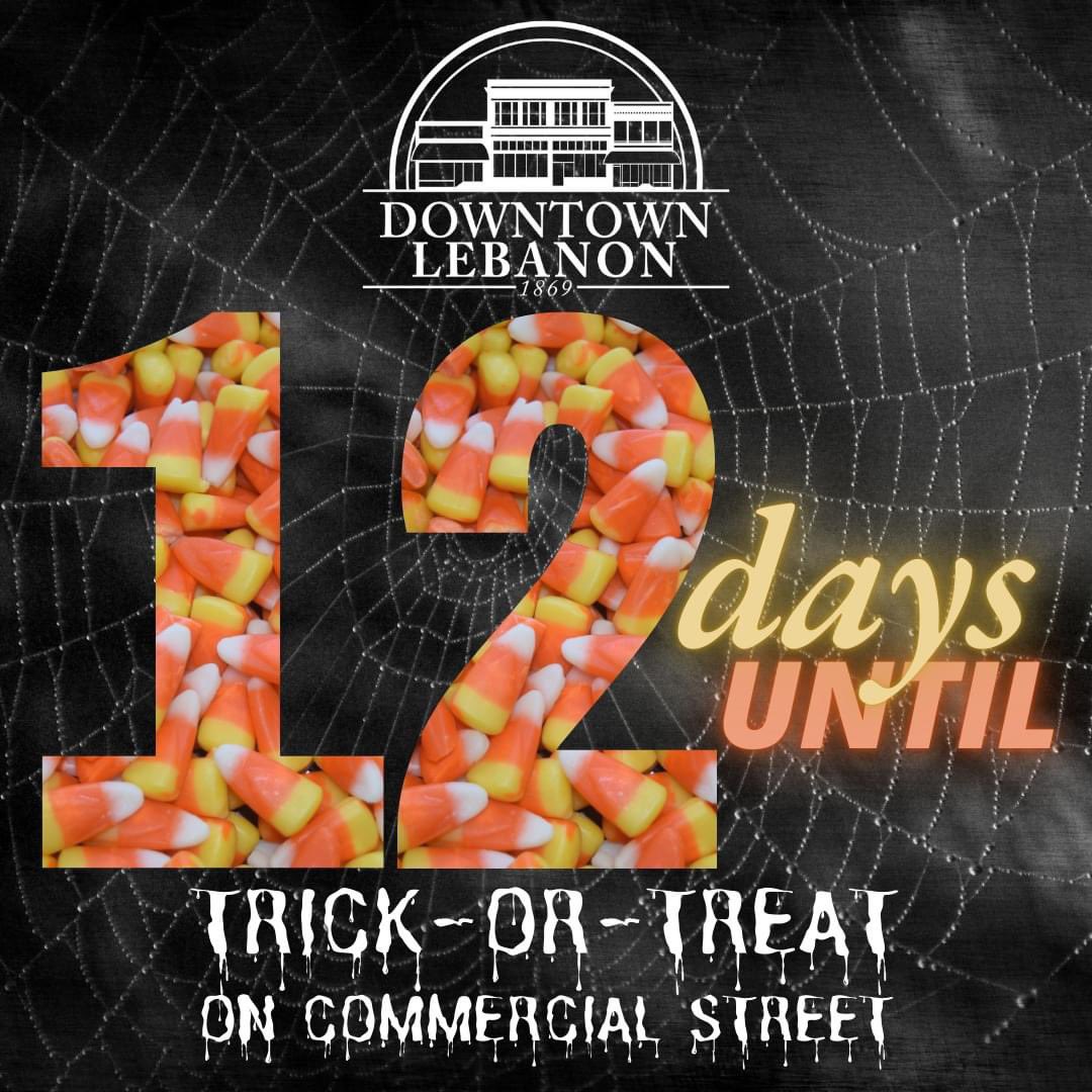 DTLebanonMO's tweet photo. 🎃 12 days until Trick-or-Treat on Commercial Street! Join us in Downtown Lebanon on Halloween from 4:30-6:30 PM! Candy from local businesses and treats from emergency services 🚒🚓. Get your costumes ready for a fun and safe night! 👻 #TrickOrTreat #DowntownLebanonMO #ShopLocal https://t.co/xZ4j9M3nPf