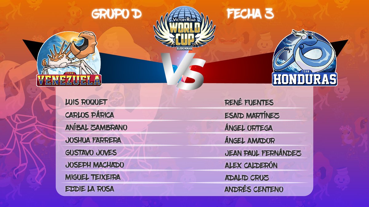 A por el Win &amp; In! ⚔️🔥

La Selección se enfrenta a Honduras 🇭🇳 por la Semana 3 de la World Cup de <a href="/VGCVictoryRoad/">Victory Road VGC</a>, con una victoria Venezuela sellaría su clasificación a la 2da fase del torneo. 🔜

Vamos por esa clasificación muchachos! 🔥

GLHF a todos 🇻🇪🤝🇭🇳

#TeamKingler🇻🇪🦀