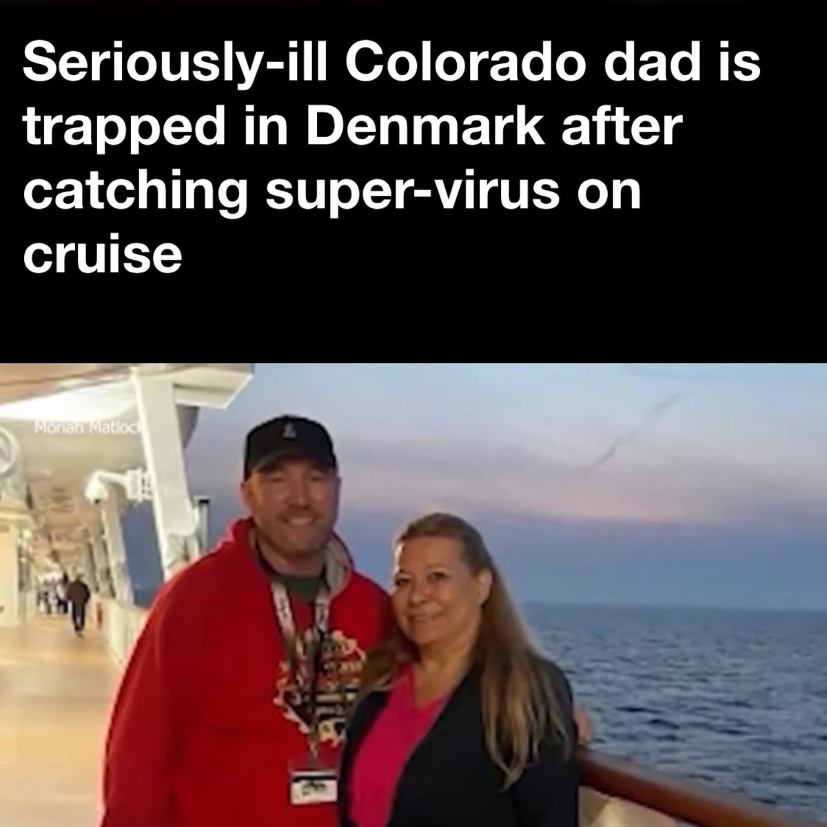 acrossthemersey's tweet photo. 64 year old Colorado man is trapped in Denmark after catching ‘super virus’ on a cruise while on wedding anniversary.  He tested positive for Flu A, Pneumonia and Sepsis and suffered a cardiac arrest, lung failure brain damage.  
https://t.co/wTVabBQYrQ https://t.co/HCjJrAAz6r