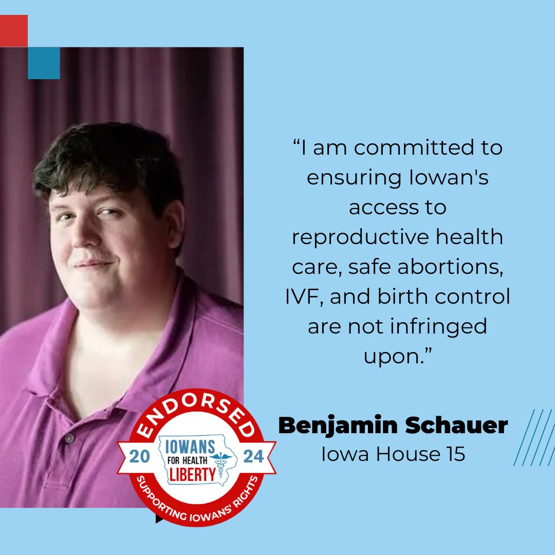 Benjamin Schauer <a href="/schauerforiowa/">Benjamin Schauer</a> is a teacher, councilman, and advocate for #ReproductiveRights and  #HealthcareFreedom. We proudly endorse him for Iowa House District 15!
 
🔗 Learn more and support the work of #IA4HL  iowans4healthliberty.com/donate-to-supp…

#Vote2024 #VoteIowa