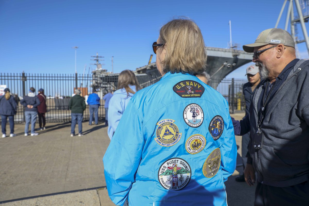 DeptofWar's tweet photo. In a historic visit to @TheCVN69, women who served in the @USNavy as part of the Women Accepted for Voluntary Emergency Service during the Vietnam and Korean Wars, toured the carrier for the first time, many of whom never had the chance to serve aboard ships during their careers. https://t.co/1MdoC8Gidi