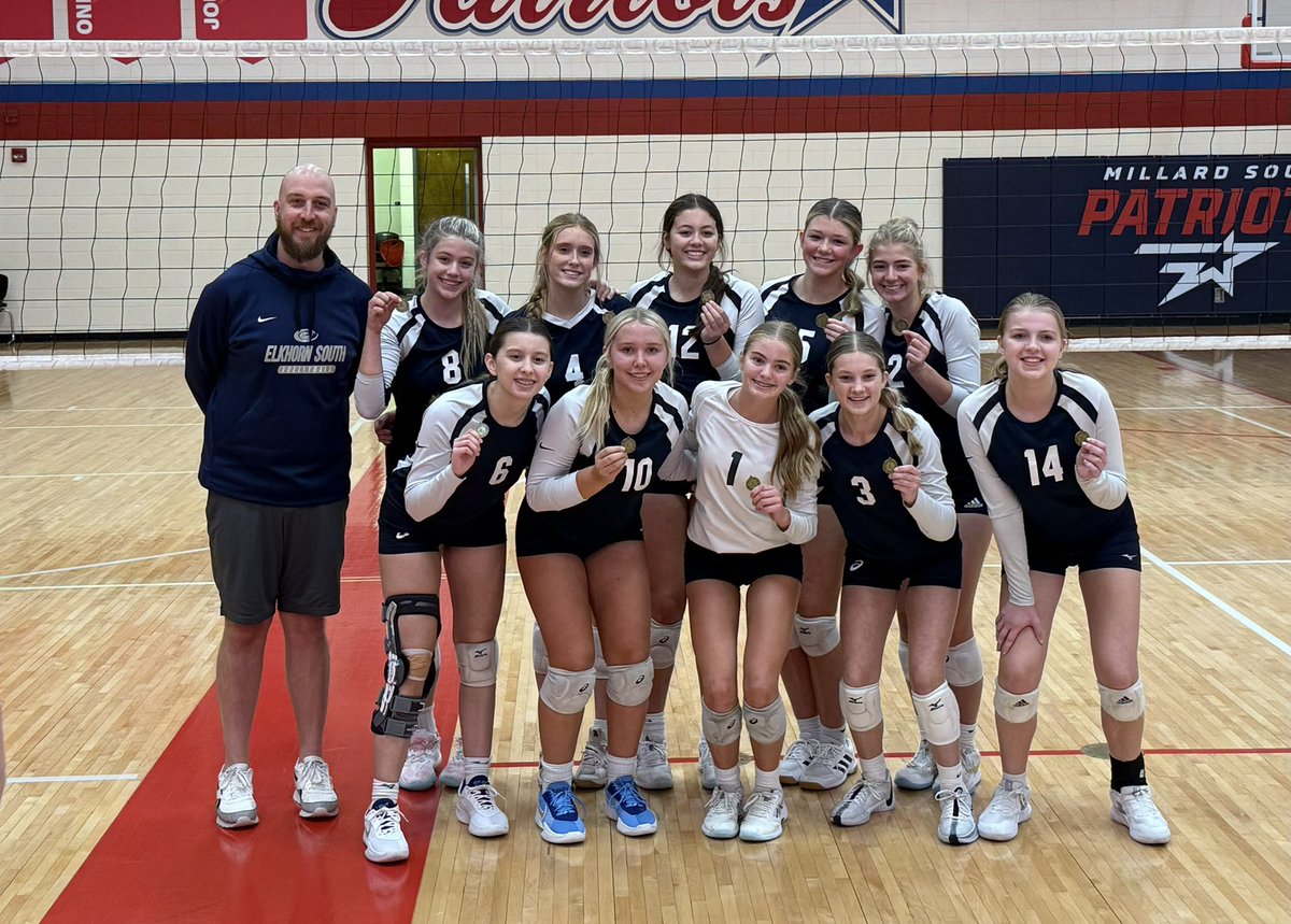 eshsvb's tweet photo. Congratulations to the Storm Freshman Team on taking first place at the Omaha Freshman Metro Tournament! 

WTG Ladies! ⚡️🏐⚡️#rollstorm #allinallout https://t.co/yv81TnVH15