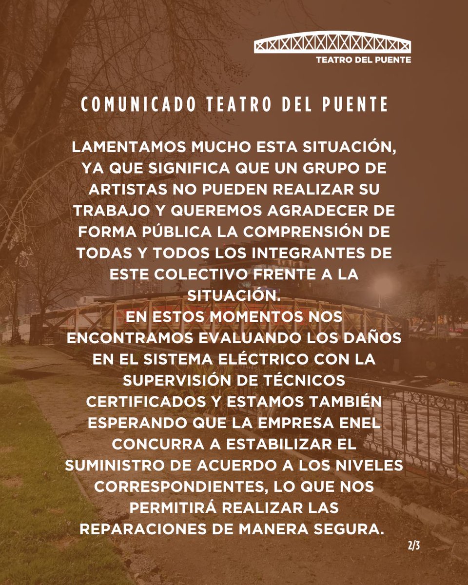 teatrodelpuente's tweet photo. 📣 Comunicado #TeatroDelPuente

Queremos agradecer los llamados y comentarios de apoyo que hemos recibido. Estamos trabajando para retomar nuestra programación 2024 lo antes posible 🙌🏽🖤 https://t.co/0QY6jDubG8