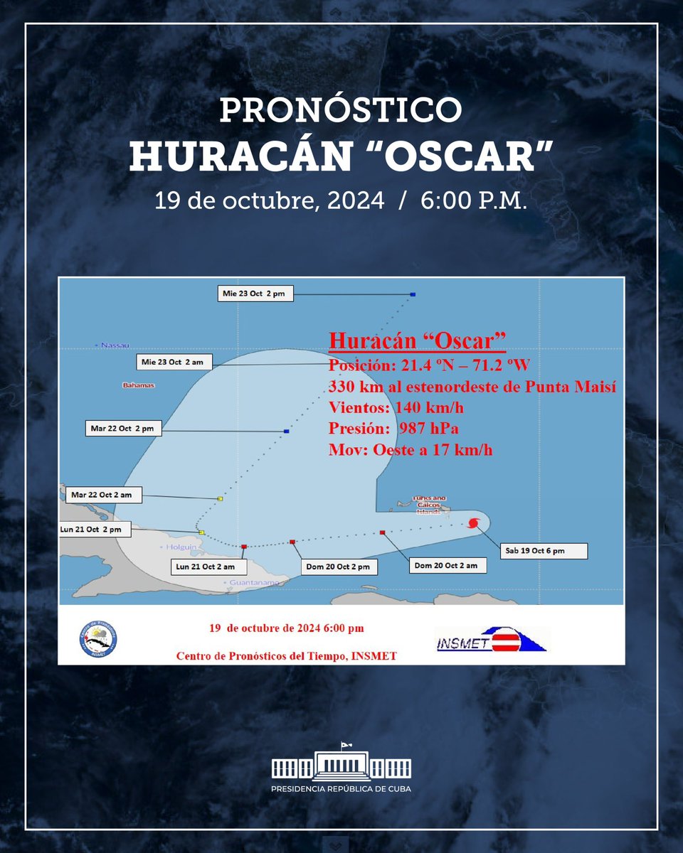 Acabo de comunicarme con los primeros secretarios del PCC desde Camagüey hasta Guantánamo. Ya se trabaja arduamente para la protección del pueblo y los recursos económicos, ante la inminencia del huracán Oscar. Igualmente se atiende la situación energética.