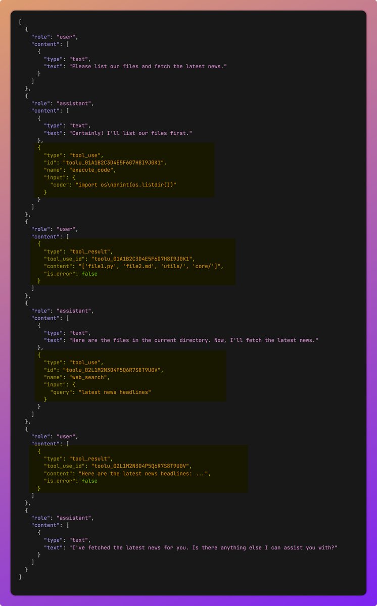 Hmm... I keep reading posts lately about features like the new models being agentic and having better tooling, but I think this is a misunderstanding of function calling. Current AI models are already agentic and self-acting!

A function call has two parts, a tool_use and a