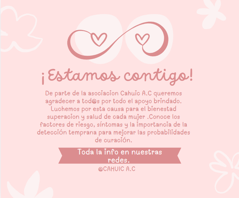 Cahuicac's tweet photo. Gracias a tod@s por el apoyo y participación. De parte del equipo de Cahuic A.C  GRACIAS! 💖
#noestasola #TocateParaQueNoTeToque #juntaspodemos #Luchemosjuntas
#donaciones #OctubreRosa https://t.co/DujC2Yhr58