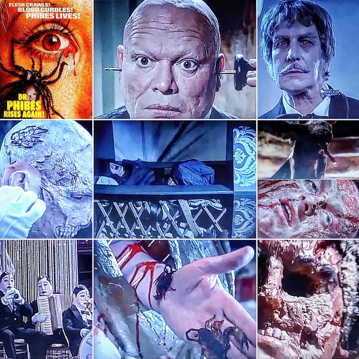 owikj's tweet image. #octoberhorrormoviechallenge #31horrorfilms31days 🎃 - Day 20 : #drphibesrisesagain 

#drphibes #vincentprice #drantonphibes #voicebox #electrolarynx #disfiguredface #prostheticear #clawed #eagle #mechanicalorchestra #spikes #scorpions #mummifiedcorpse #blood #britishhorror