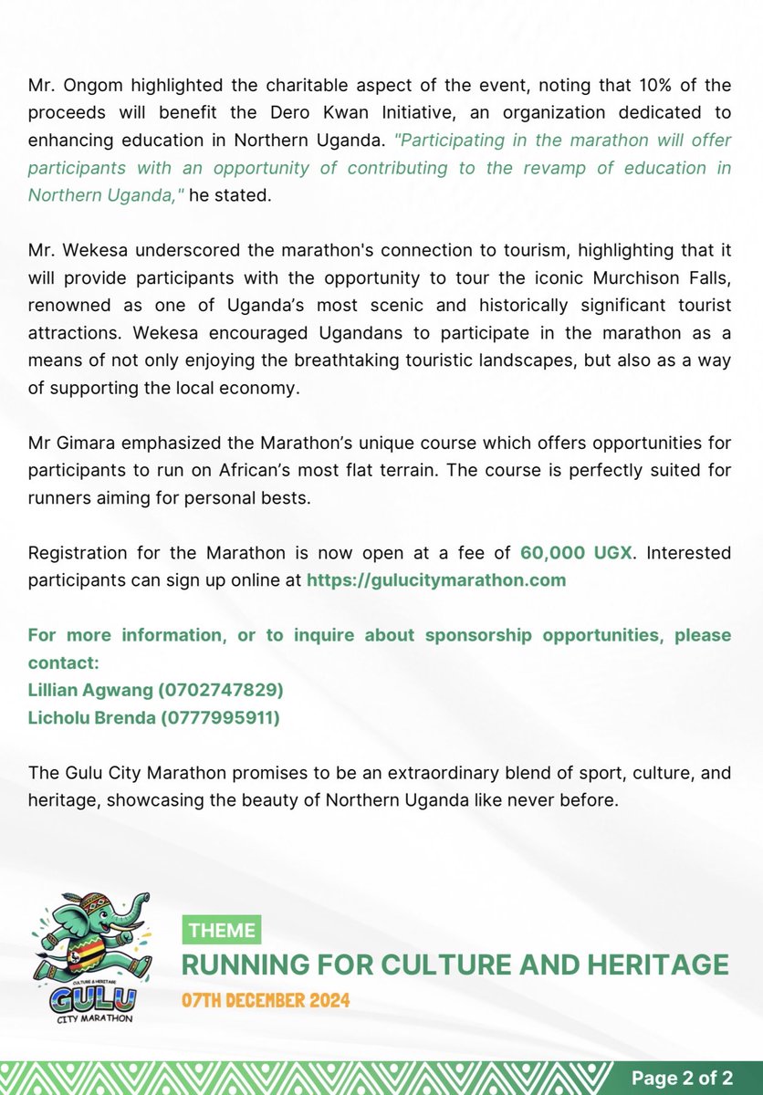 norbertmao's tweet photo. Who says elephants can’t run? The Inaugural Gulu City Marathon will take place on 7th December, 2024. Welcome to Gulu City - the warm heart of Northern Uganda. https://t.co/J21fBVZo7y