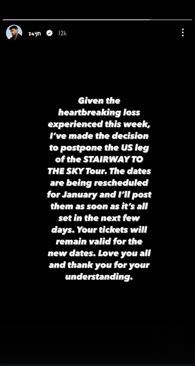 ZAYN__ID's tweet photo. Zayn is postponing his upcoming tour after devastating news about Liam's death.

Take your time to grief @zaynmalik, it kust be very shocking and hard for you. 🥀

I really hope Zquad will understand, nad not blaming anyone for his decision. https://t.co/qTkuO8yGxj