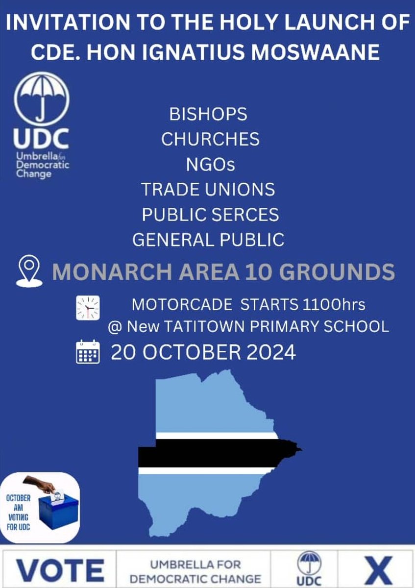 choperholic's tweet photo. Francistown Town West Hon. IGNATIUS MOSWAANE Launch today. Viva UDC Viva, Viva Umbrella Viva, it's possible π§πΌβοΈ
#UDC2024 #BokoForBotswana #UDeserveChange #DecentLives #DececntPay #BokoForPresident #botswanadecides2024 #BotswanaElections2024 #BDPOUT https://t.co/g7rRAYQ4Lr