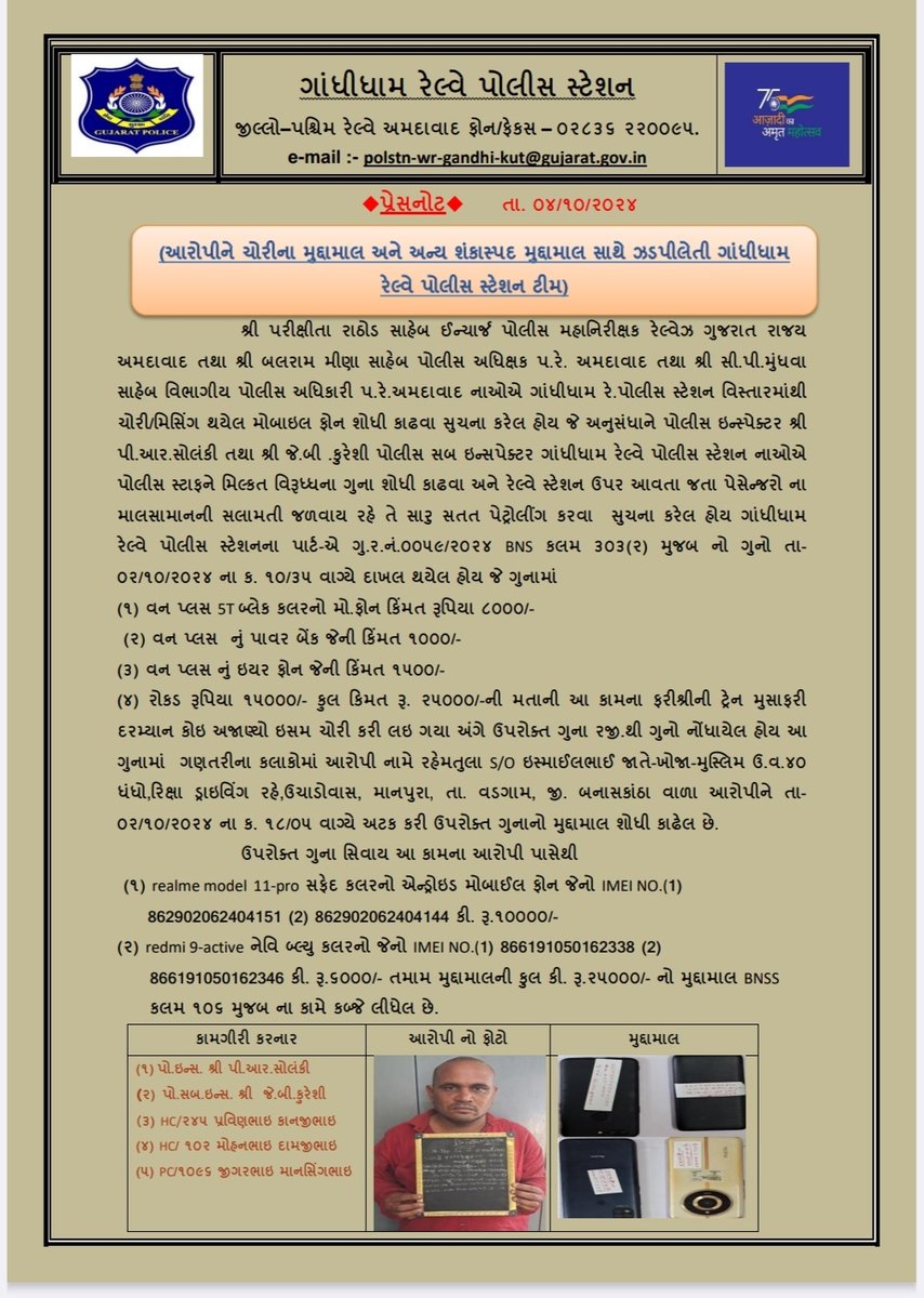 Gandhidham Railway Police Station tweet media