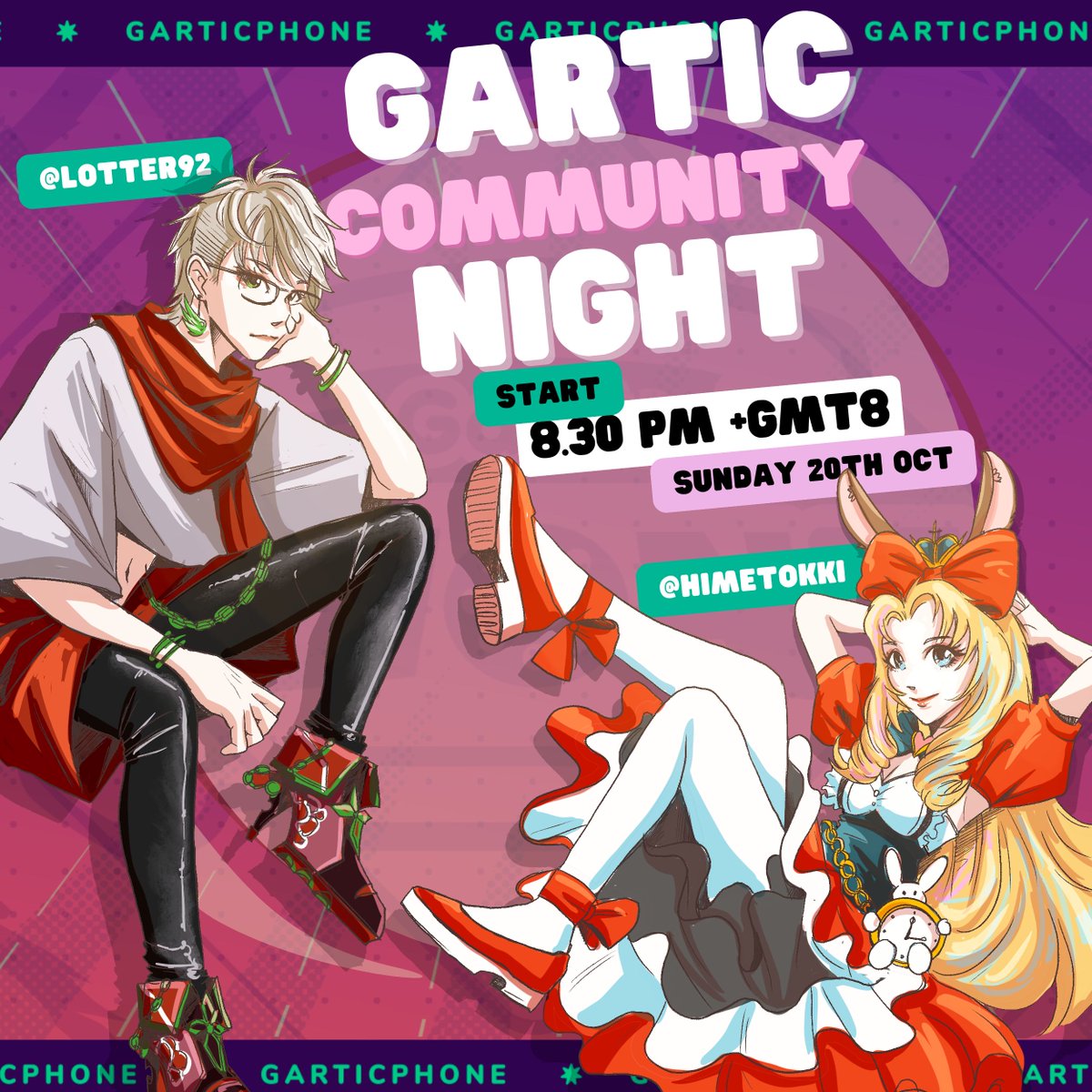 thelotter92's tweet image. [Announcement] Don&apos;t forget to join us for Gartic Phone Community Night with @Himetokkii community tonight!! Starts at 8.30PM +GMT8. See you all later!

-Art and design by @Lotter92  

#garticphone #communitygame #ArtforAiyu