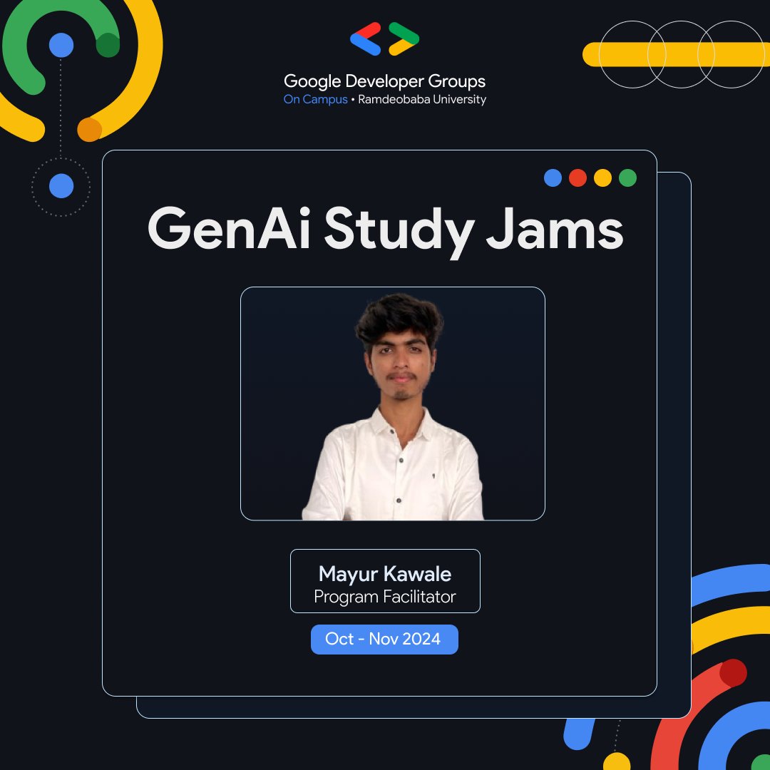 gdsc_rcoem's tweet image. 🌟 Meet our Gen AI Study Jam Facilitator! 🌟
We’re excited to introduce Mayur Kawale, a dedicated GDG member, who will be leading Gen AI Study Jam. 🤖
#GenerativeAI #GoogleDeveloperGroup #AIInnovation #TechCommunity #GDGRBU #AIForAll #StudyJam #AI