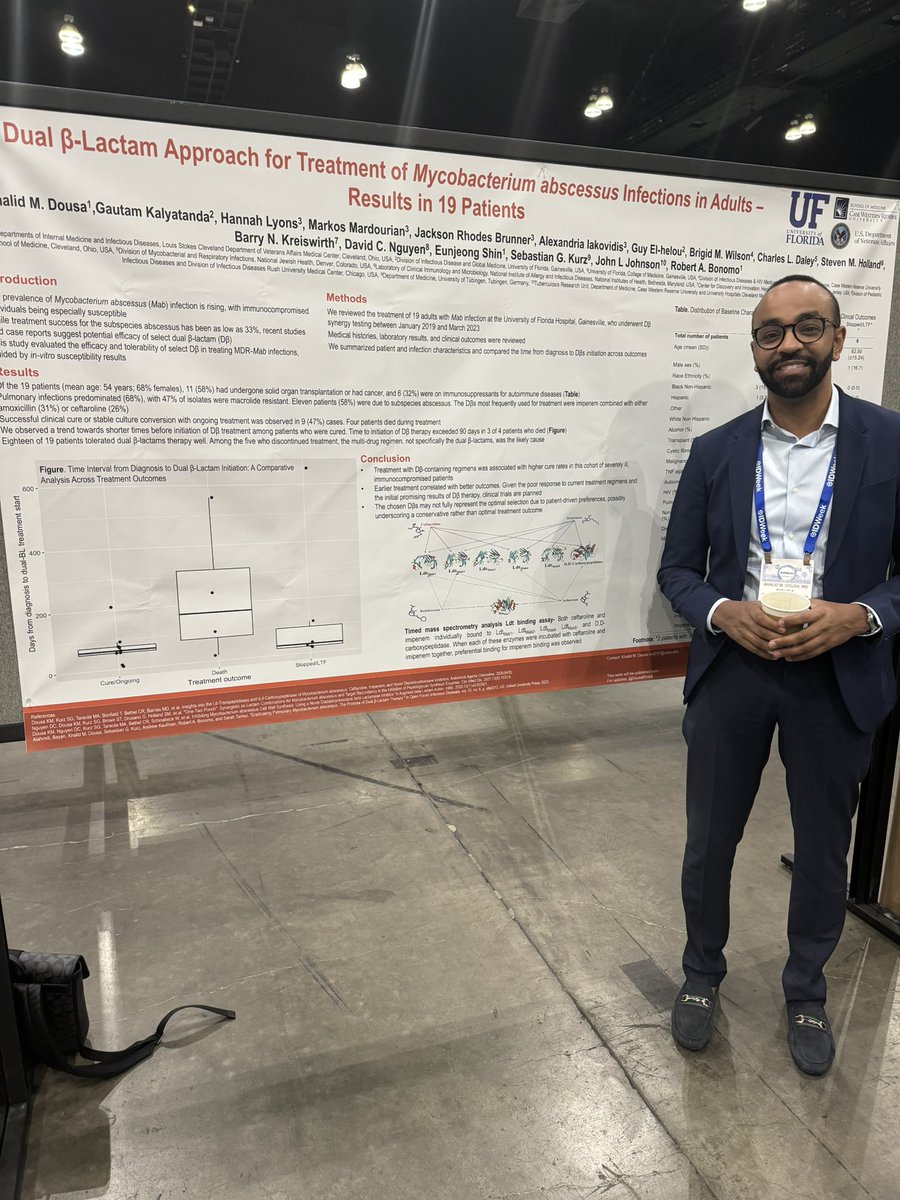 UH/CWRU Infectious Disease Fellowship (@uh_cwru_id) on Twitter photo So proud of our VA faculty <a href="/DousaKhalid/">Khalid Dousa</a> for representing UH with his impactful poster at #idweek on using dual β-lactam therapy for Mycobacterium abscessus infections. Great work!
#IDWeek2024 #IDSA #MedEd #MedID So proud of our VA faculty <a href="/DousaKhalid/">Khalid Dousa</a> for representing UH with his impactful poster at #idweek on using dual β-lactam therapy for Mycobacterium abscessus infections. Great work!
#IDWeek2024 #IDSA #MedEd #MedID