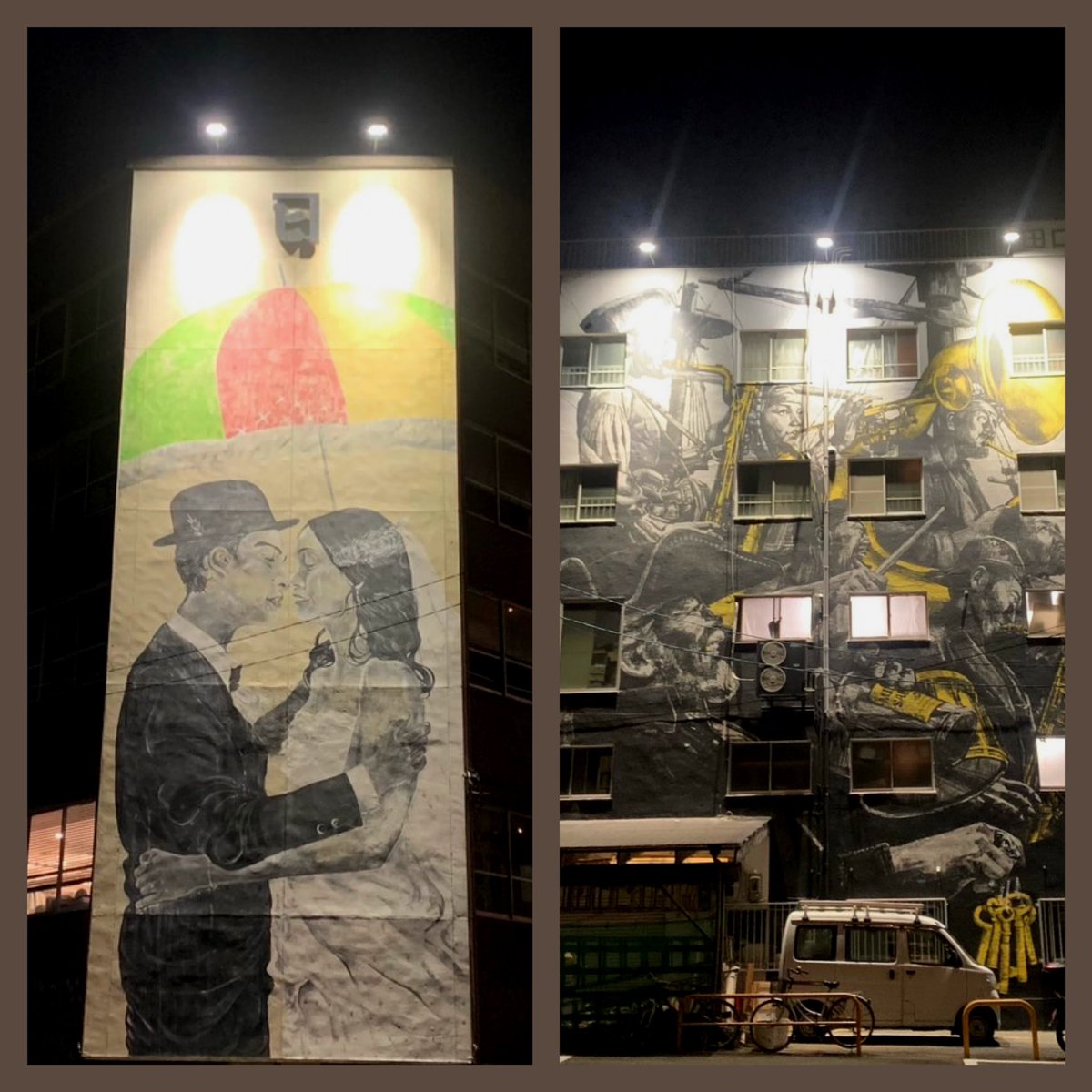 rkb_ggmap's tweet image. 10/20
今月のゴリなびは「街角アート in ふくおか！」
ぐるぐるサポーター #中野勇介 のオススメは、明かりが少ない港エリアを明るく照らす目的で描かれた、かもめ広場前の「巨大ウォールアート」。
#みなと銀座商店街振興組合 
#overalls 
#田口ビル #廣田ビル 
#ゴリけん #田畑竜介 #rkbラジオ