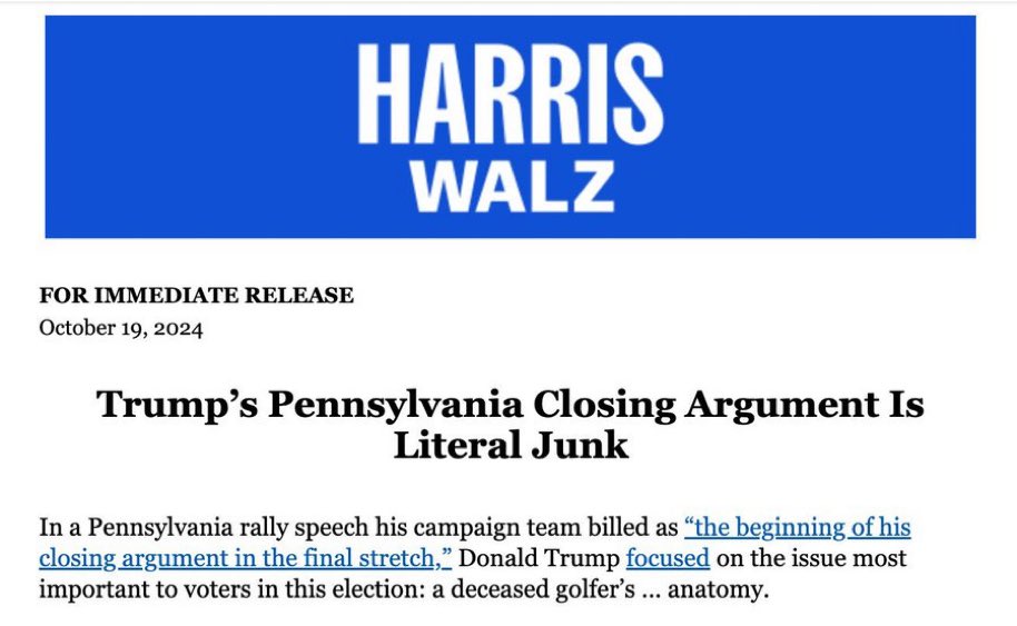 RpsAgainstTrump's tweet photo. “Trump’s Pennsylvania closing argument is literal junk” https://t.co/IALaUVhgpI