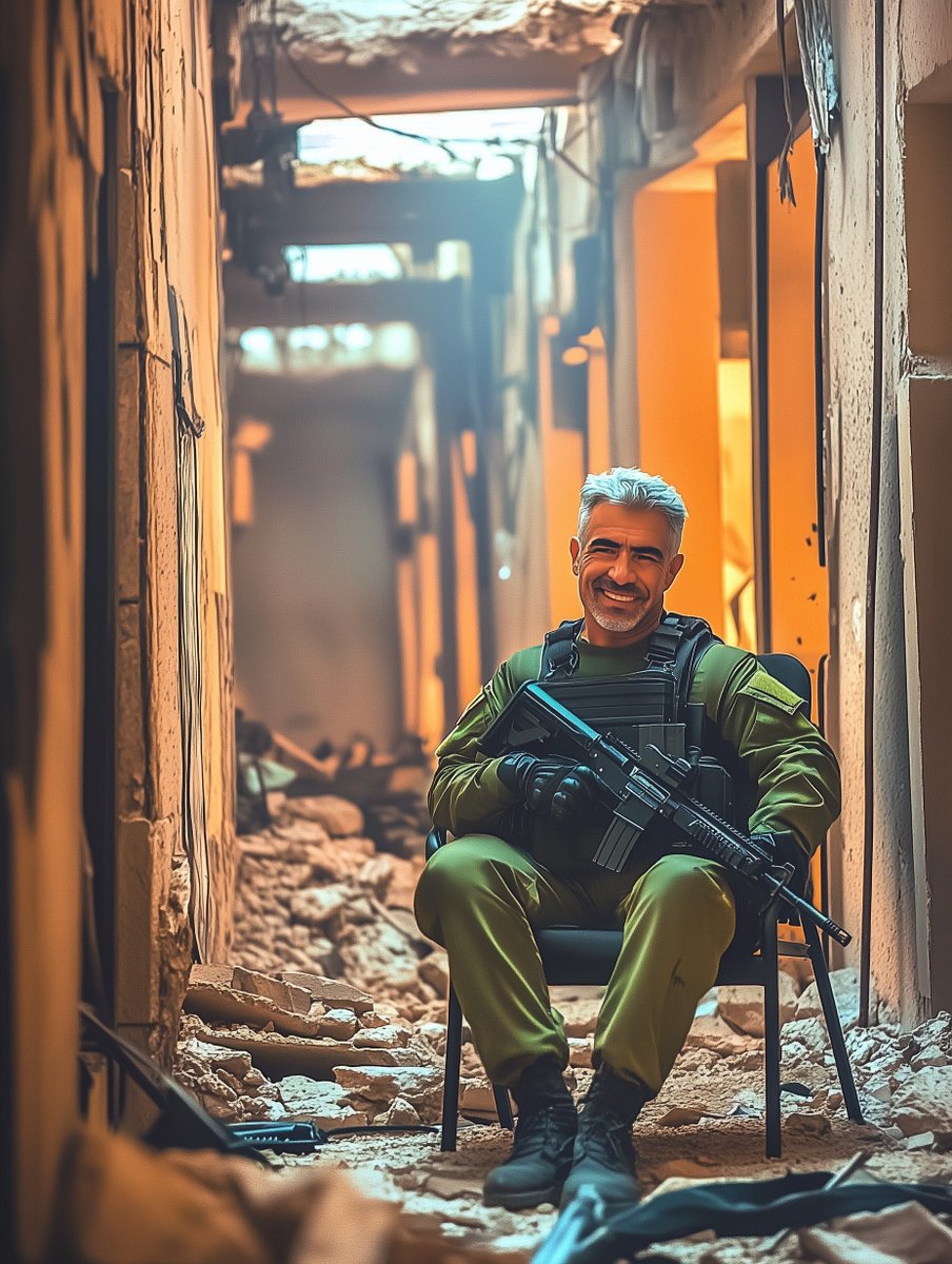 This is Eli Kopter after he had a busy day eliminating Sinwar. He is a bit tired, but very happy with the results. After a brief respite, he will present the next chapter of his thrilling adventures as a top Mossad operative. Here is a verse from the upcoming video: 

Back in