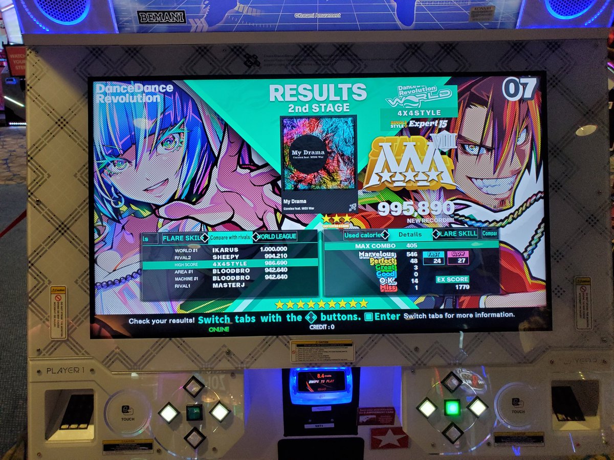 PEPPEPDDR's tweet image. Tonight's DDR session:
My Drama 15 ESP 995k #2
Metamorphic DSP PFC #2 (I sniped @SheepMuffles lmao)
Little Steps ESP 988k

Life is Beautiful ESP (My first 16 FC)