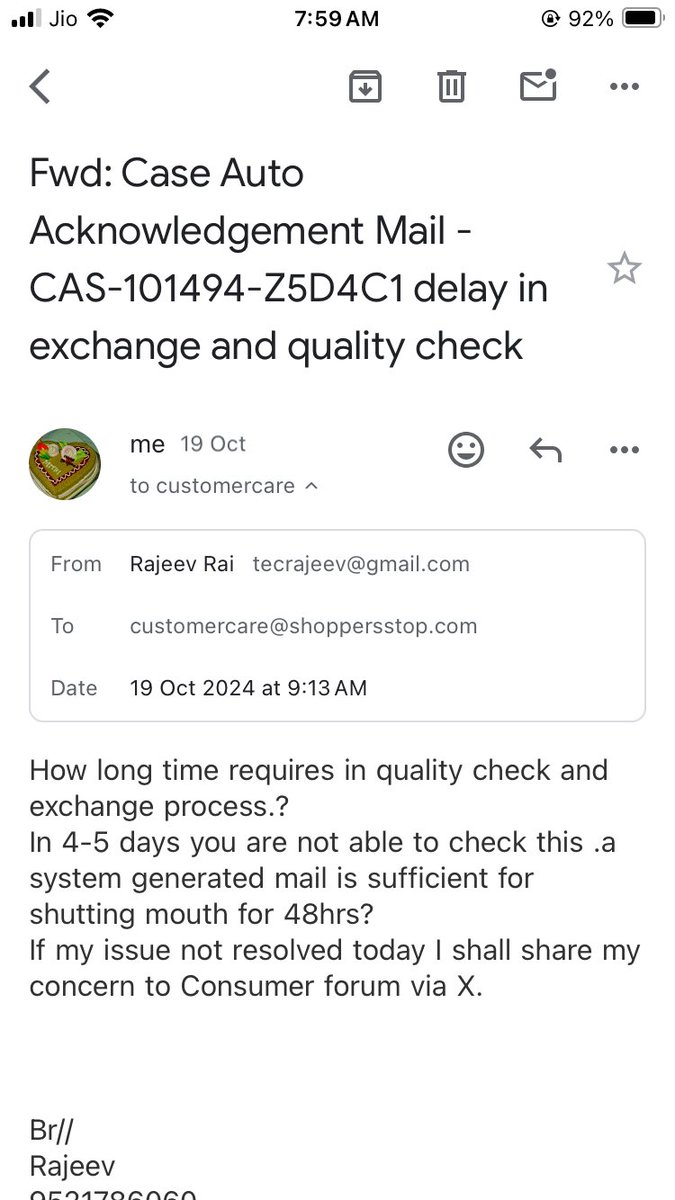 tecrajeev's tweet image. @shoppersstop @nch1915 ,My exchange is lying from 15 th oct 2024 and it is still not shipped despite many communications.
How long time require you in quality check?