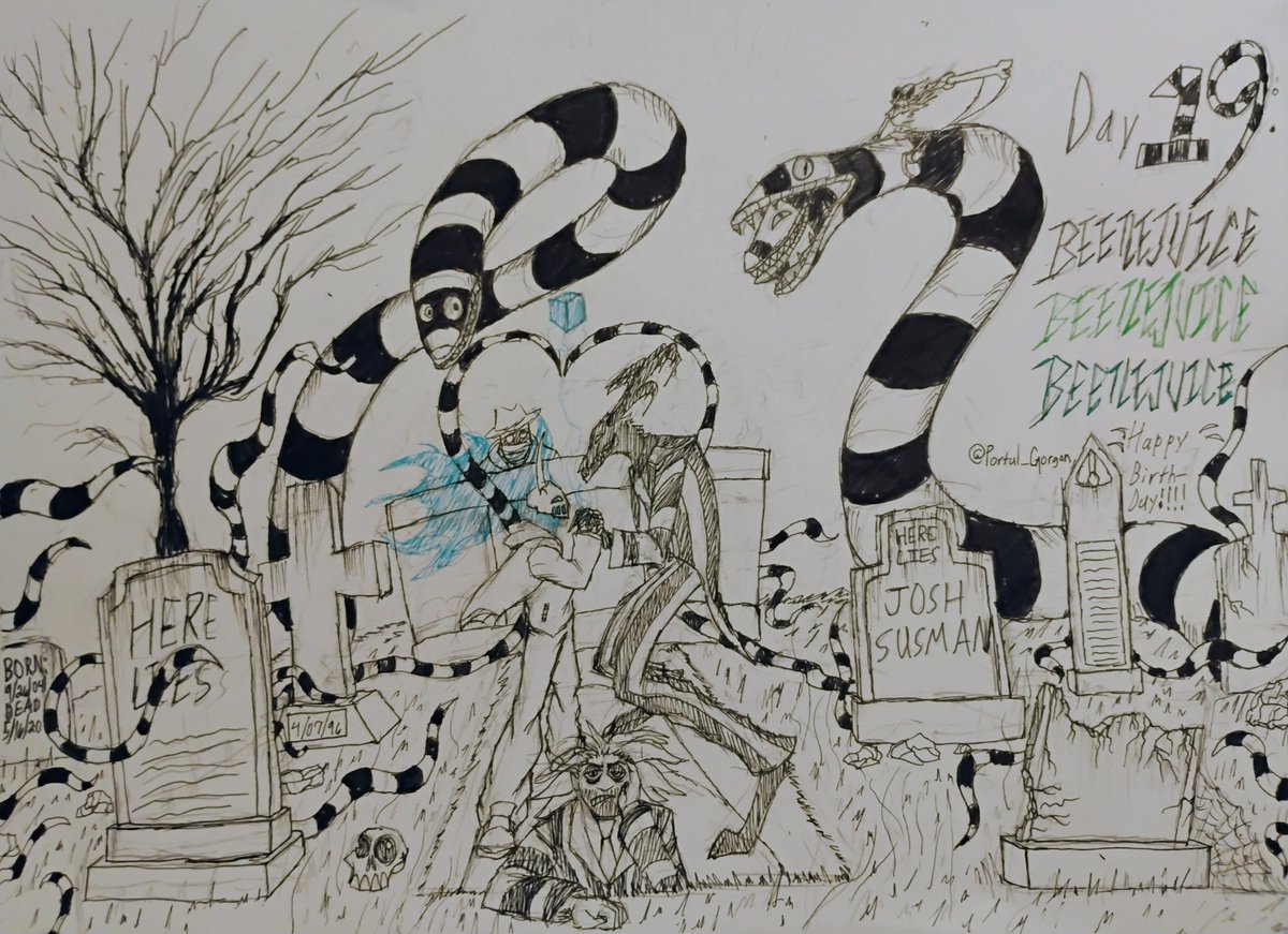 SomethinTV's tweet photo. #killtober
Day 19: BEETLEJUICE
BEETLEJUICE
BEETLEJUICE
Happy birthday @Portal_Gorgon 🎈🎂
(Also @Nintendogamet ) https://t.co/I9LiHQ5EQw