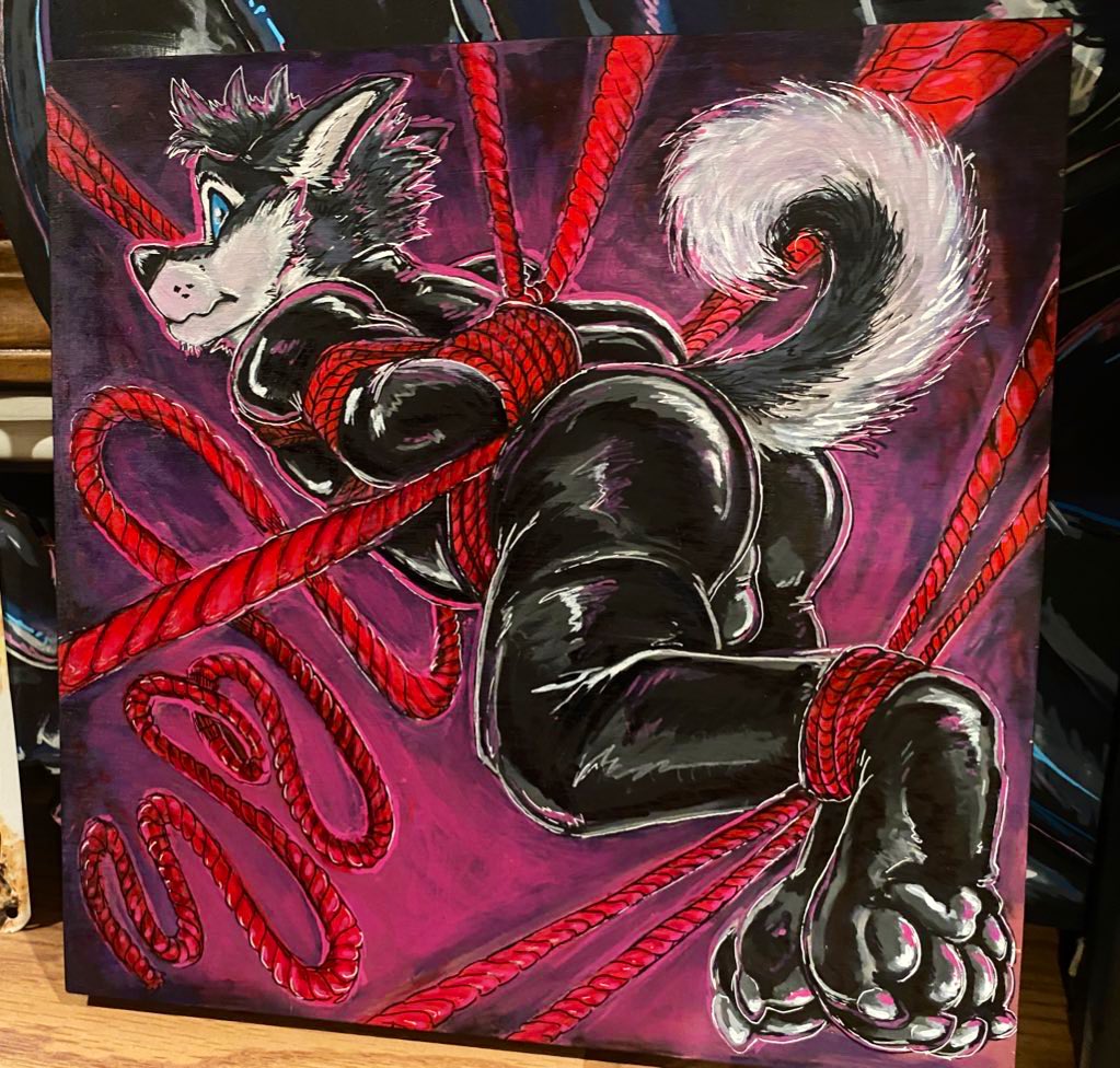 Tied up pup ❤️

Acrylic Painting on (I believe) 12x12 wood