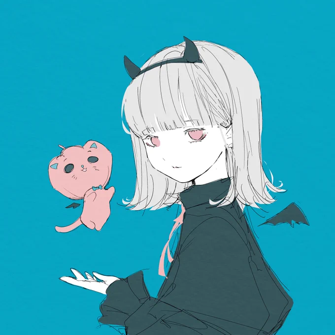 ラクガキハロウィン悪魔とパンプキャット。 