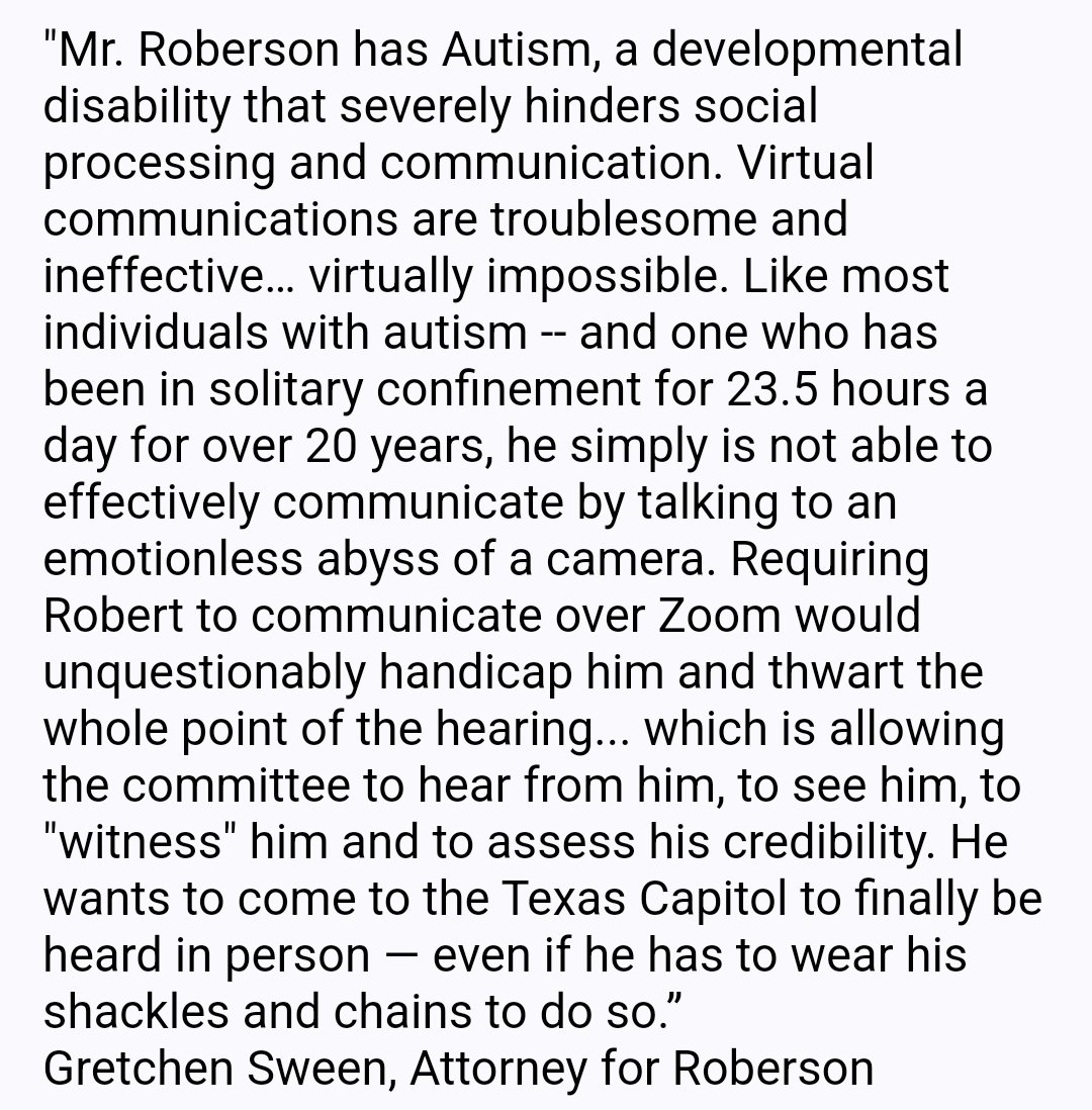 scottbraddock's tweet photo. Roberson's lawyer points to his autism as a reason that testimony via Zoom on Monday would make no sense #txlege https://t.co/gDBh3siv71