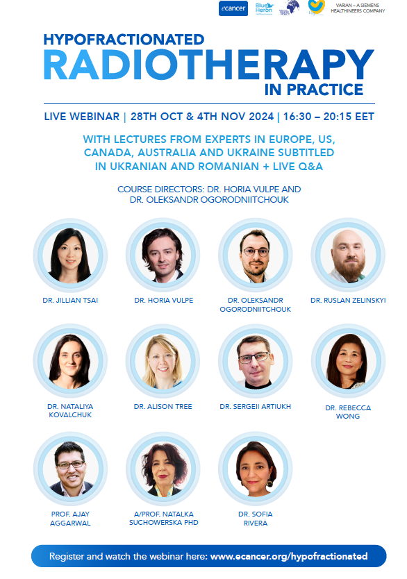 I am thrilled to announce our workshop on Hypofractionated RT delivered in English, Ukrainian, and Romanian on October 28 and November 4. This event is co-organized with Dr. <a href="/Dr_Oleksandr_O/">Ogorodniitchouk</a> and supported by <a href="/VarianMedSys/">Varian</a> and blueheronfoundation.org 

ecancer.org/hypofractionat…