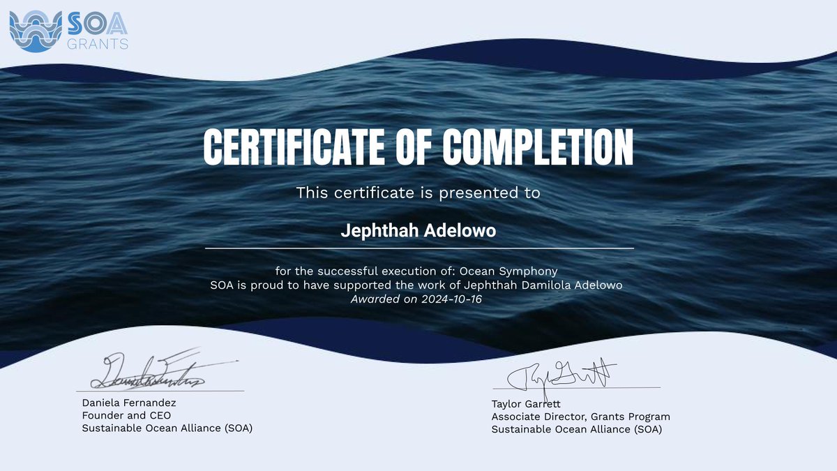 Proud to have completed the Ocean Symphony Project! 🌊 This journey has deepened our commitment to ocean conservation. Together, we can continue to protect our blue planet.
Many thanks to <a href="/SOAlliance/">Sustainable Ocean Alliance (SOA)</a> for their support in making this a grand success 

#OceanSymphony