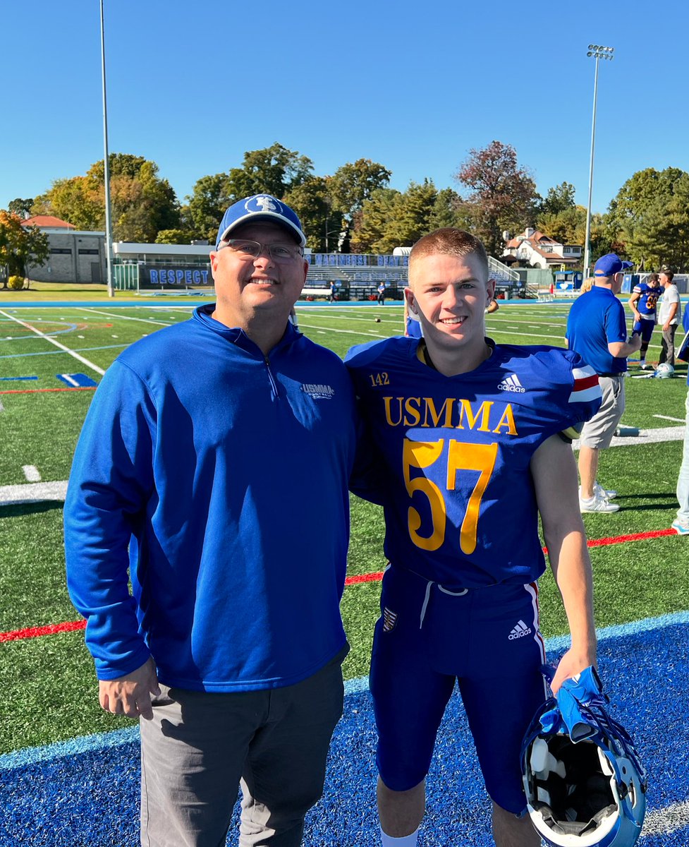 DNewmyer's tweet photo. Proud of this @CLHSFalcons alumni @AndNewmyer 57 who delivered on his first play as a @USMMAFootball player. Do the work and believe! #DARKSIDE https://t.co/UJUghjAXo0