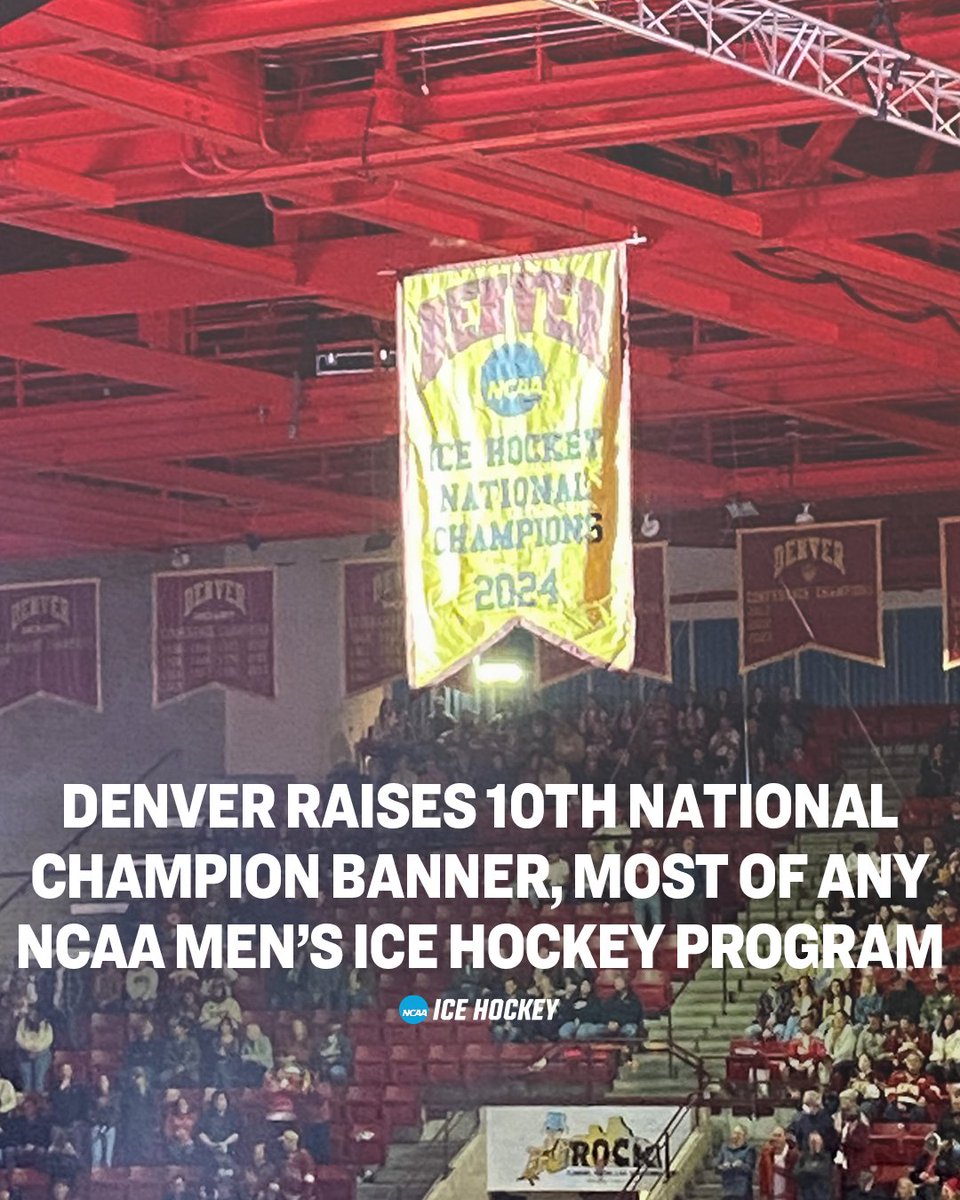 NCAA Ice Hockey (@ncaaicehockey) on Twitter photo The 10th Championship banner for <a href="/DU_Hockey/">Denver Hockey</a> was raised tonight, the most for any Men's <a href="/NCAAIceHockey/">NCAA Ice Hockey</a> program!
#NCAAHockey x 📷 <a href="/TheNCHC/">The NCHC</a> The 10th Championship banner for <a href="/DU_Hockey/">Denver Hockey</a> was raised tonight, the most for any Men's <a href="/NCAAIceHockey/">NCAA Ice Hockey</a> program!
#NCAAHockey x 📷 <a href="/TheNCHC/">The NCHC</a>