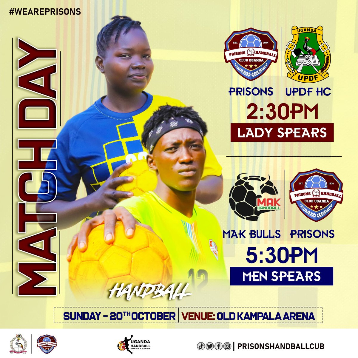 prisonshandball's tweet image. #MATCHALERT 
Are you ready for another edutainment encounter?!

Come cheer on us as we fold knuckles for @MODVA_UPDF HC (ladies) and  @makererehandbal (men).

Be the 8th player as we mark our handball territory.

#wearespears
#prisonshandballclub
#matchdaymasavu