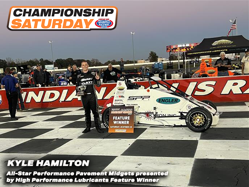 Kyle Hamilton picks up the win in the first ever All-Star Performance Pavement Midgets presented by High Performance Lubricants at Championship Saturday!