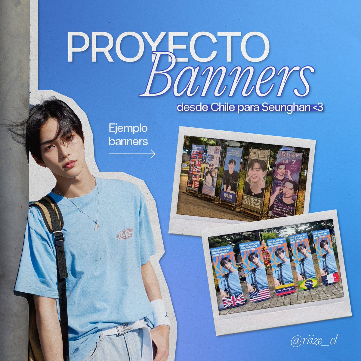 [PROYECTO BANNERS 🫧🇨🇱]

¡Hola BRII7E de Chile!

Desde RIIZE Cl decidimos iniciar un proyecto para enviar banners en apoyo a Seunghan. 

Para esto estaremos recibiendo donaciones, ¡todo aporte sirve! Pueden hacerlo a través de Kofi o transferencia.

Más detalles en el hilo ⬇️