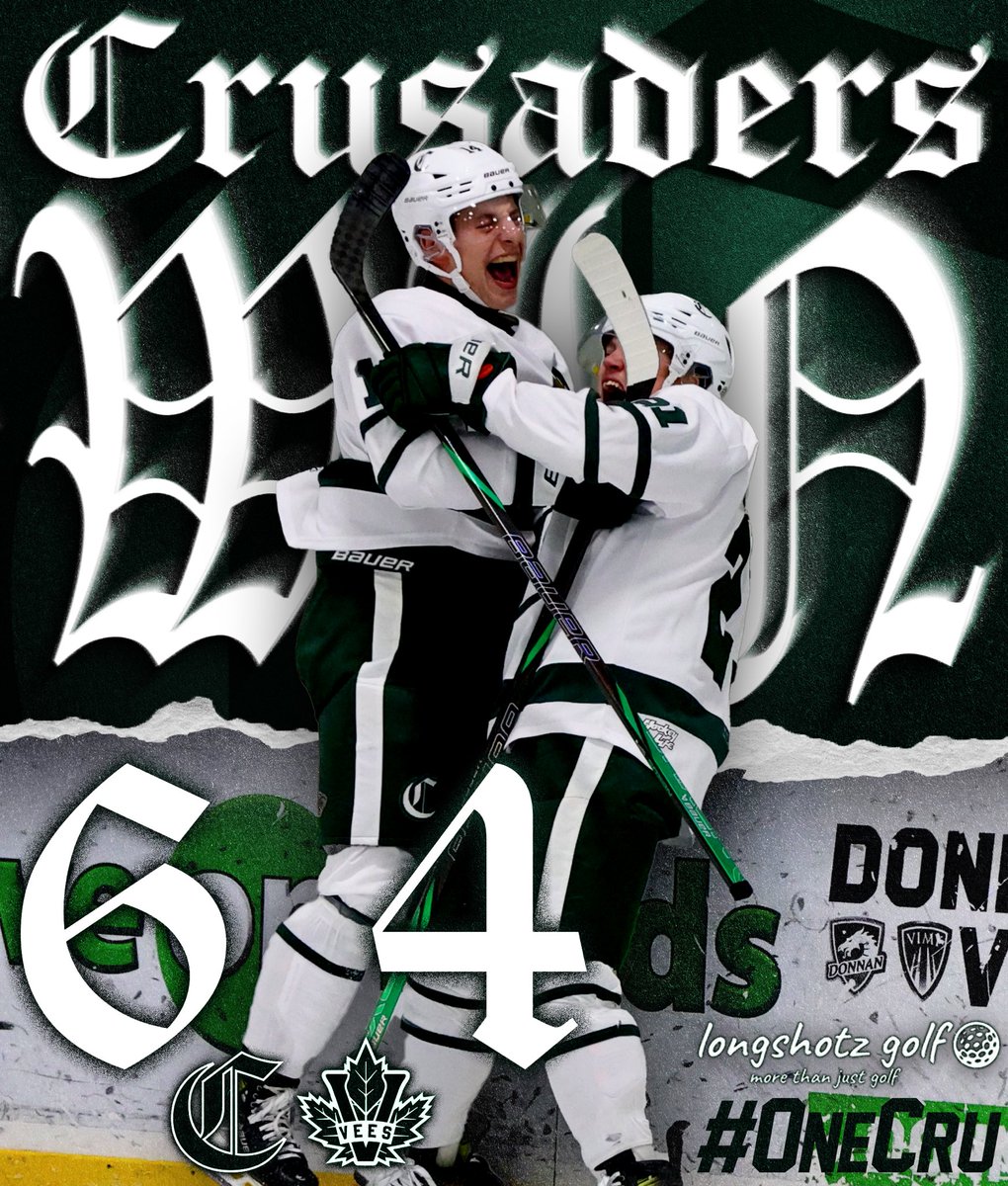 We’ll call that revenge for last time.😌⚔️

A MASSIVE win over the Vees, with Cooper Sharp scoring the game winner and James Venne making 50 saves!!

Head over to Longshotz Sherwood Park for postgame happy hour prices!

#OneCru #BCHL