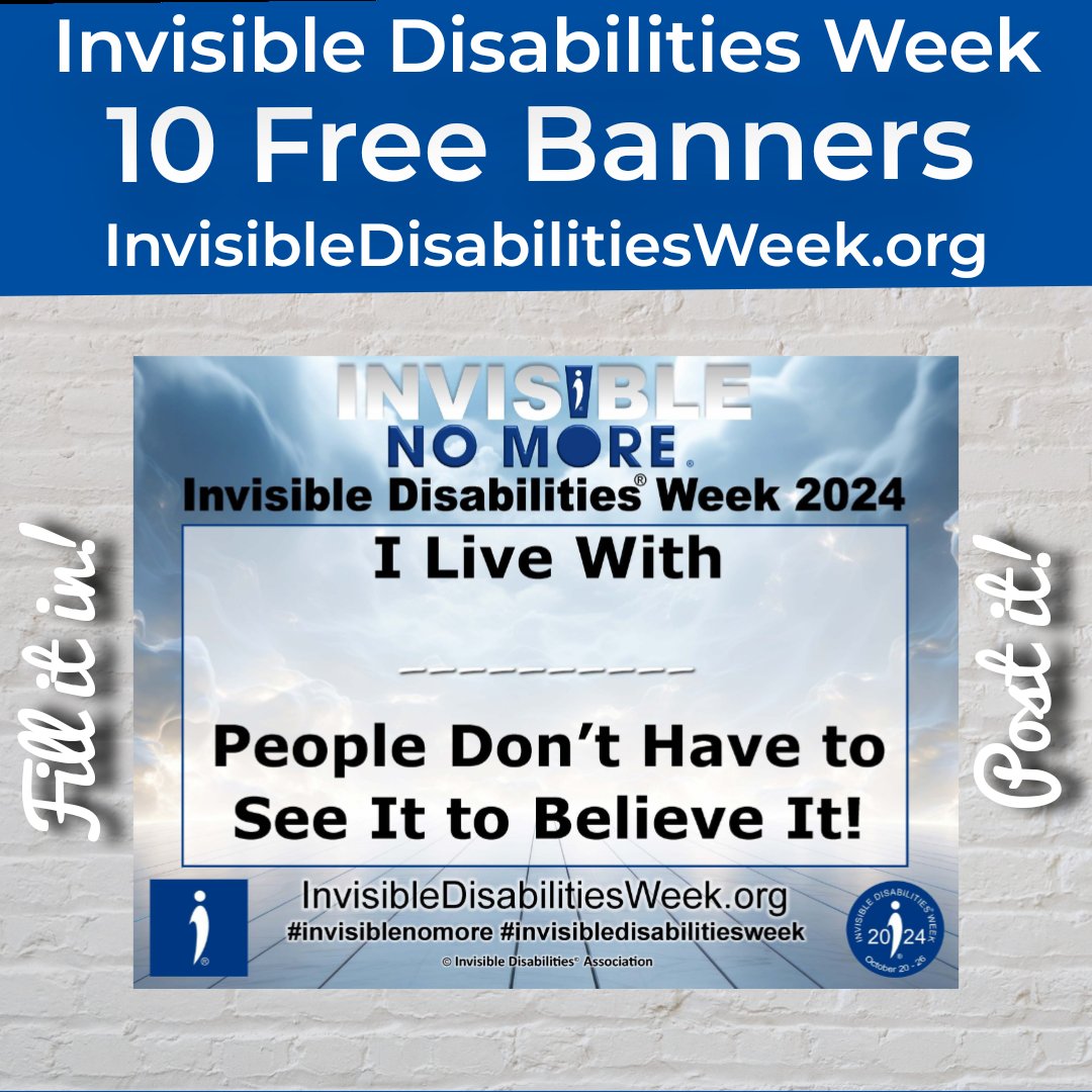 InvDisabilities's tweet photo. Download a FREE #InvisibleDisabilitiesWeek Banners! Many to choose from! https://t.co/2jMpWceb3v https://t.co/xTnSpvp3TJ